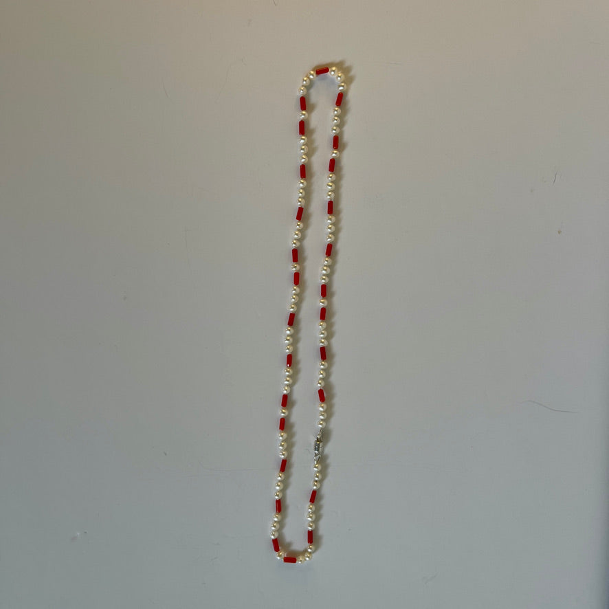 Coral and Pearl necklace on white